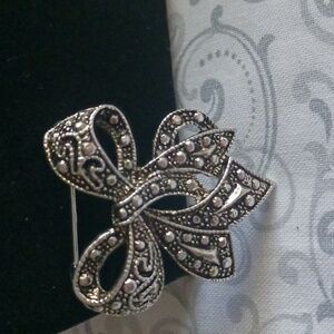 Tied Bow Marcasite Style Brooch